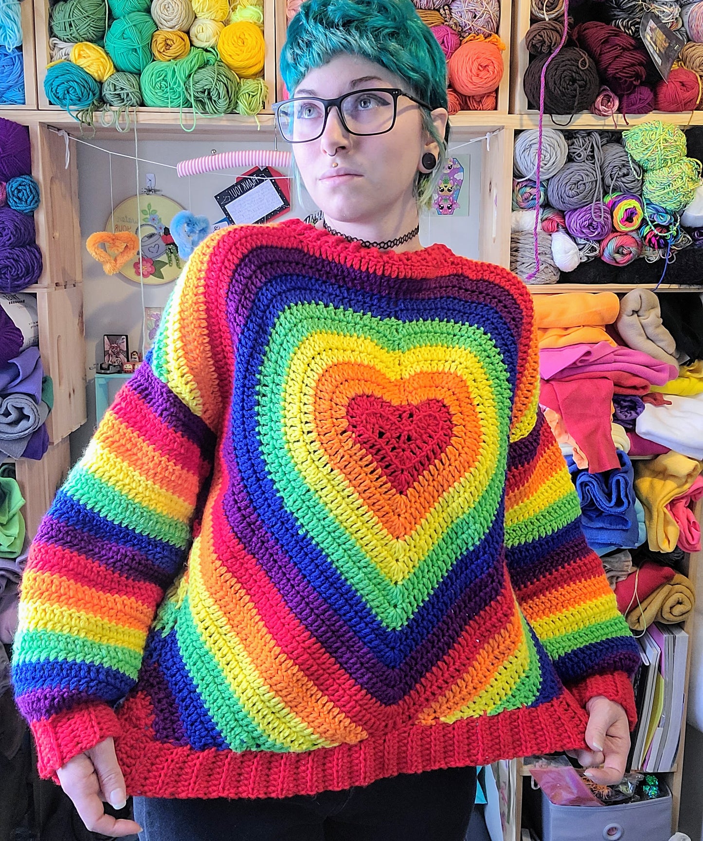 Rainbow Valentine Crop Sweater