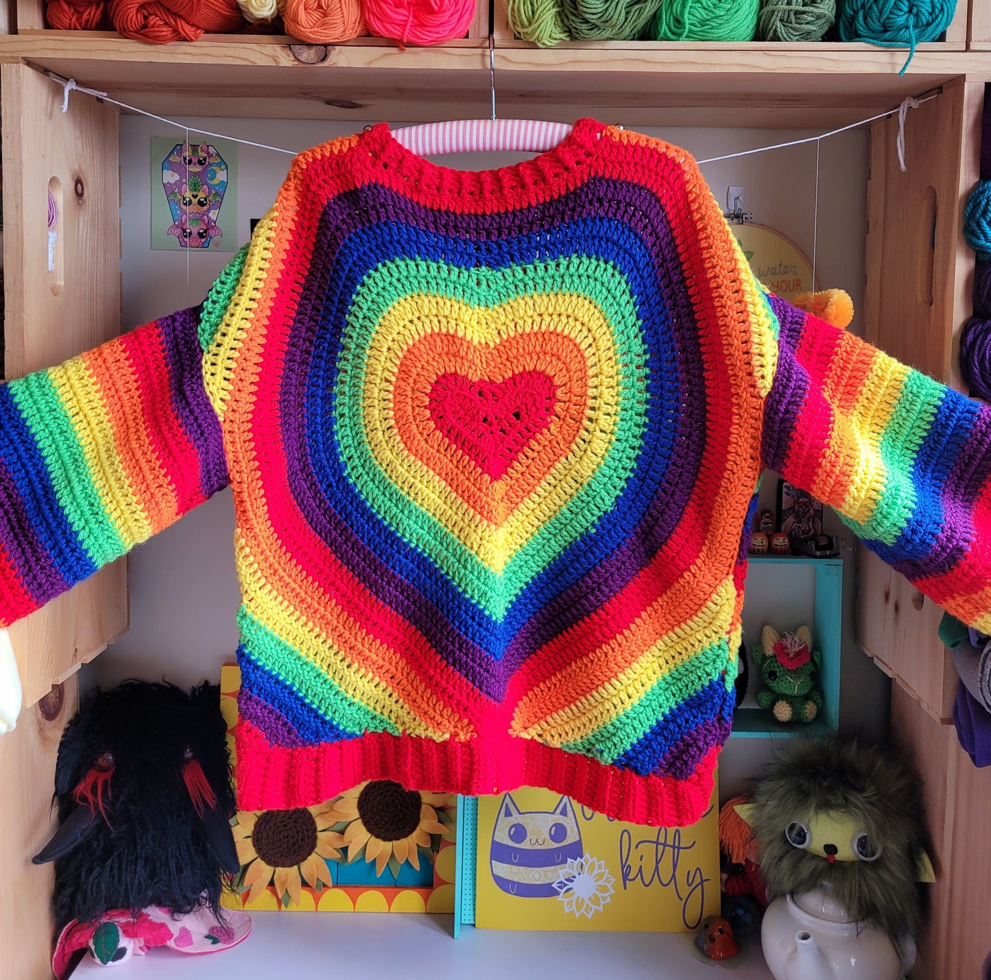 Rainbow Valentine Crop Sweater